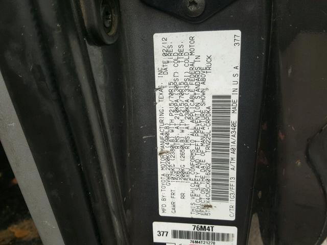 5TFTX4CN5CX016262 - 2012 TOYOTA TACOMA ACC GRAY photo 10