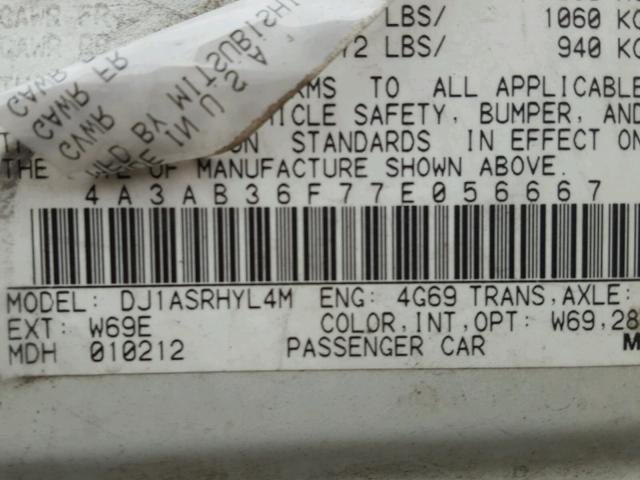 4A3AB36F77E056667 - 2007 MITSUBISHI GALANT ES WHITE photo 10