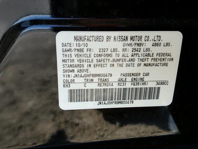 JN1AJ0HP8BM800479 - 2011 INFINITI EX35 BASE BLACK photo 10