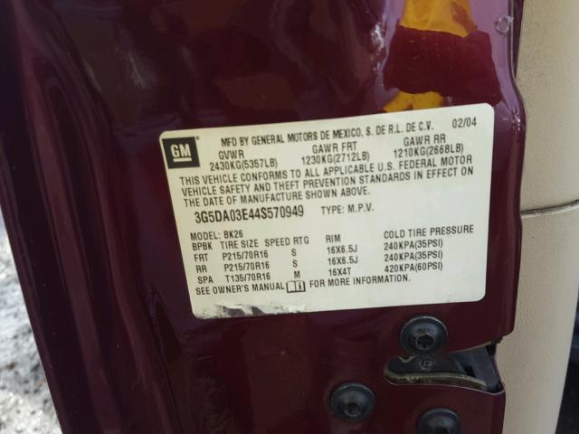 3G5DA03E44S570949 - 2004 BUICK RENDEZVOUS MAROON photo 10