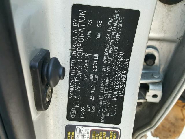 KNAFG526387172480 - 2008 KIA RONDO LX SILVER photo 10