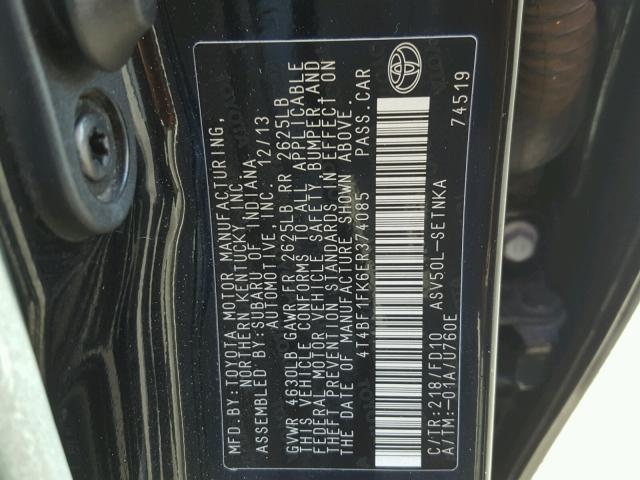 4T4BF1FK6ER374085 - 2014 TOYOTA CAMRY L BLACK photo 10