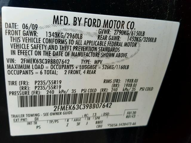 2FMEK63C39BB07642 - 2009 FORD FLEX LIMIT BLUE photo 10