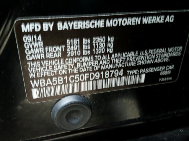 WBA5B1C50FD918794 - 2015 BMW 535 I BLACK photo 10