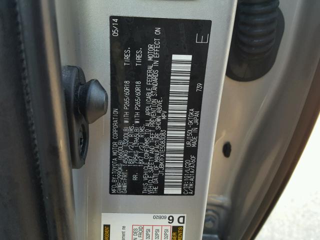 JTJBM7FX1E5083083 - 2014 LEXUS GX BASE SILVER photo 10