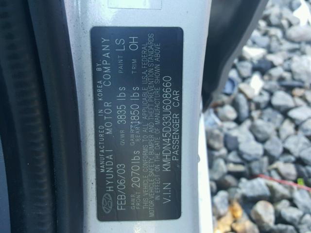 KMHDN45D33U608660 - 2003 HYUNDAI ELANTRA GL SILVER photo 10