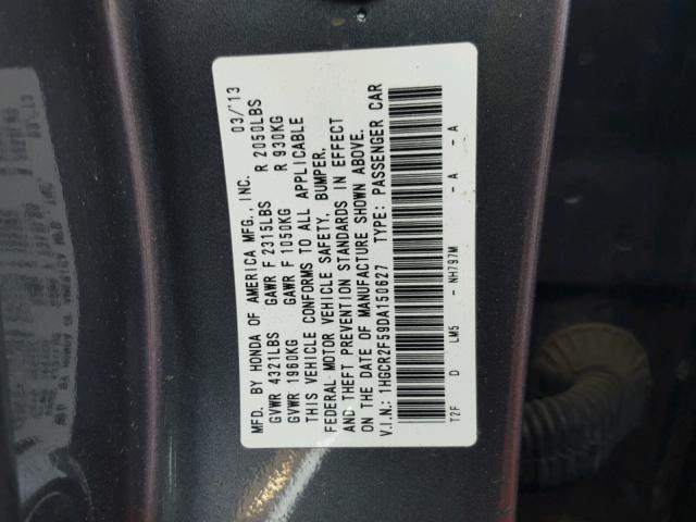 1HGCR2F59DA150627 - 2013 HONDA ACCORD SPO CHARCOAL photo 10