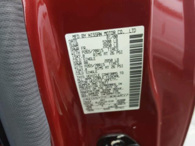 1N6ED26Y2YC386057 - 2000 NISSAN FRONTIER K RED photo 10