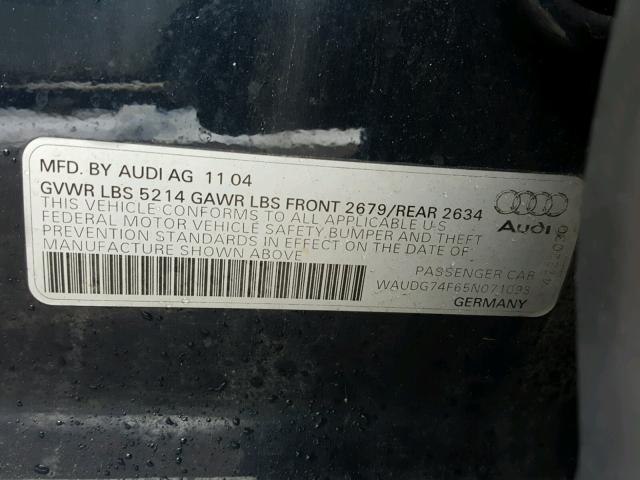 WAUDG74F65N071098 - 2005 AUDI A6 3.2 QUA BLUE photo 10