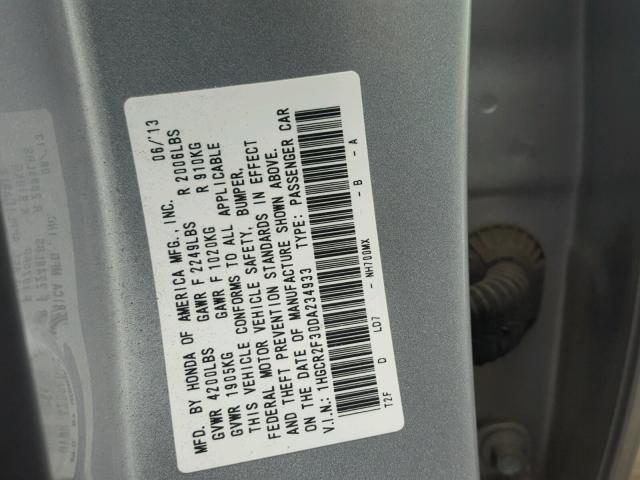 1HGCR2F30DA234933 - 2013 HONDA ACCORD LX SILVER photo 10