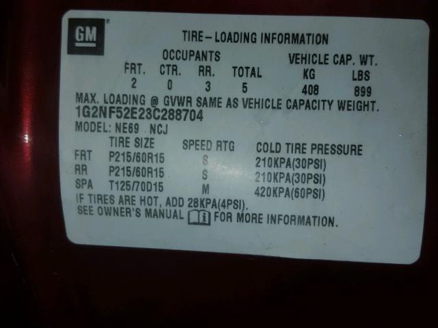 1G2NF52E23C288704 - 2003 PONTIAC GRAND AM S RED photo 10