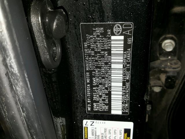 2T1KR30E88C714388 - 2008 TOYOTA COROLLA MA BLACK photo 10