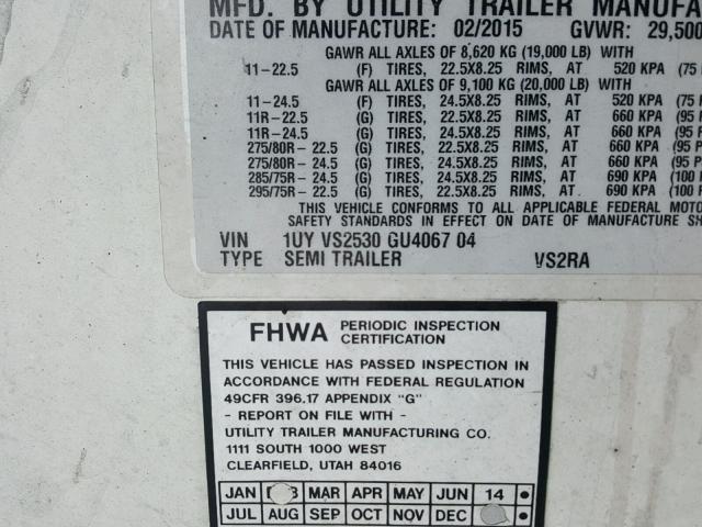 1UYVS2530GU406704 - 2016 UTILITY TRAILER WHITE photo 10