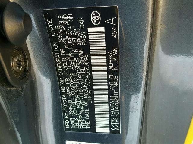 JTKDE177260067096 - 2006 TOYOTA SCION TC 黄色 照片 10