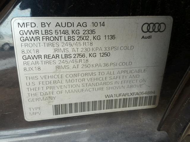 WA1UFAFLXFA054894 - 2015 AUDI A4 ALLROAD CHARCOAL photo 10