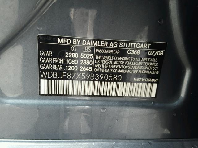 WDBUF87X59B390580 - 2009 MERCEDES-BENZ E 350 4MAT GRAY photo 10