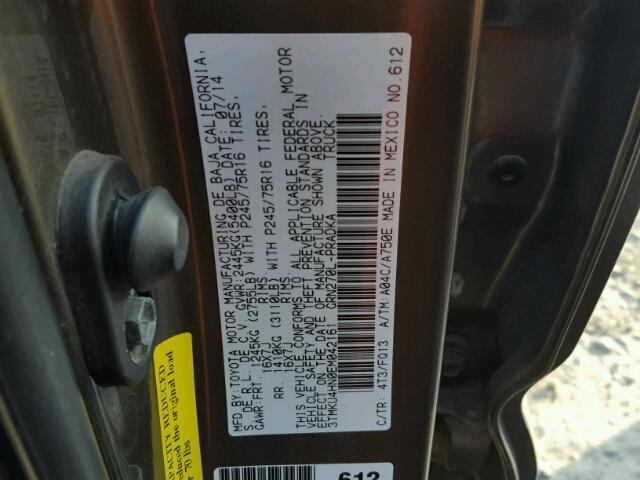 3TMKU4HN0EM042161 - 2014 TOYOTA TACOMA DOU BROWN photo 10