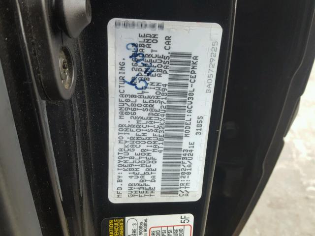 4T1BE32KX4U271894 - 2004 TOYOTA CAMRY LE BLACK photo 10