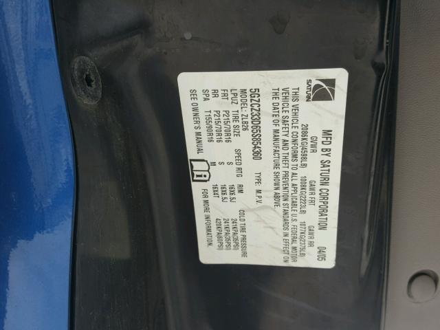 5GZCZ33D65S854360 - 2005 SATURN VUE BLUE photo 10