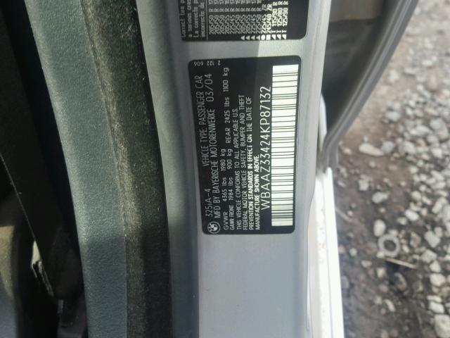 WBAAZ33424KP87132 - 2004 BMW 325 IS SUL SILVER photo 10