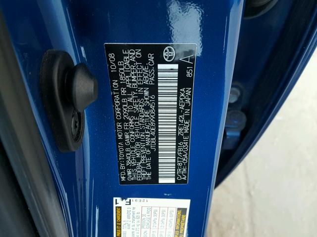 JTDBL40E899084516 - 2009 TOYOTA COROLLA BA BLUE photo 10