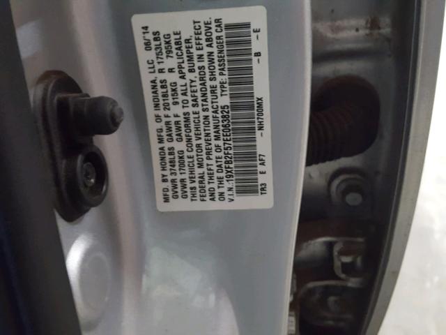 19XFB2F57EE063825 - 2014 HONDA CIVIC LX SILVER photo 10