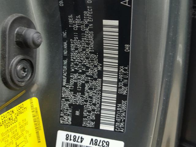 5TDYK3DC6CS180668 - 2012 TOYOTA SIENNA XLE GRAY photo 10