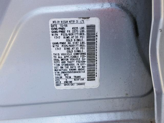 JN8AS58V69W438144 - 2009 NISSAN ROGUE S GRAY photo 10