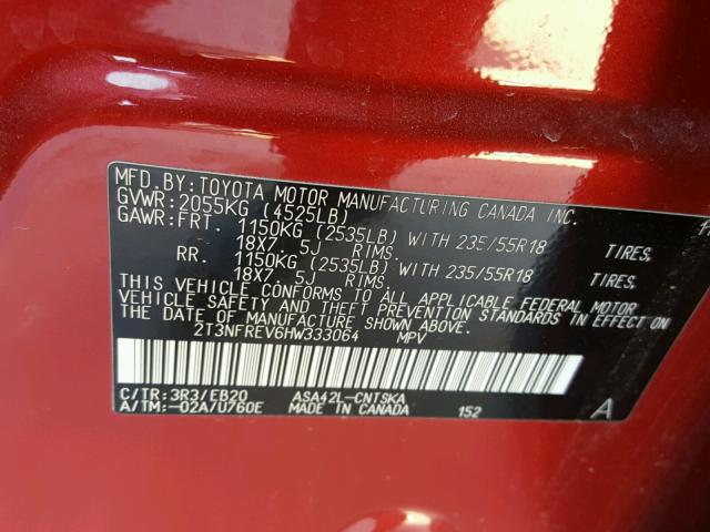 2T3NFREV6HW333064 - 2017 TOYOTA RAV4 SE RED photo 10