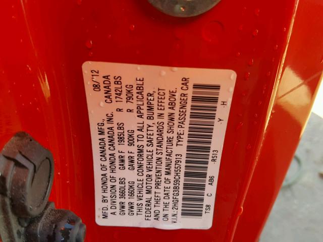 2HGFG3B59CH557913 - 2012 HONDA CIVIC LX RED photo 10