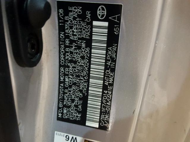 JTKDE167590297236 - 2009 TOYOTA SCION TC 银色 照片 10