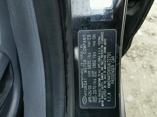 KMHDN45D83U672791 - 2003 HYUNDAI ELANTRA GL BLACK photo 10