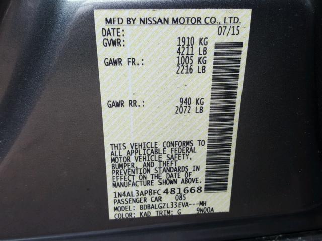 1N4AL3AP8FC481668 - 2015 NISSAN ALTIMA 2.5 GRAY photo 10