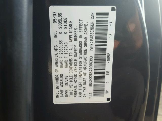 1HGCM82687A006393 - 2007 HONDA ACCORD EX GRAY photo 10