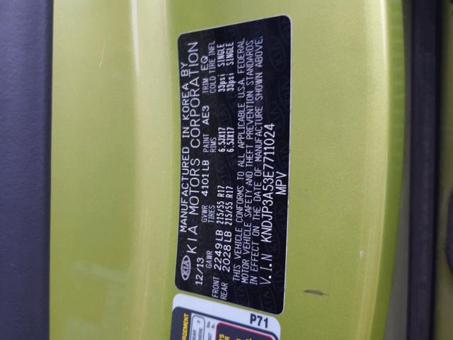 KNDJP3A53E7711024 - 2014 KIA SOUL + GREEN photo 10