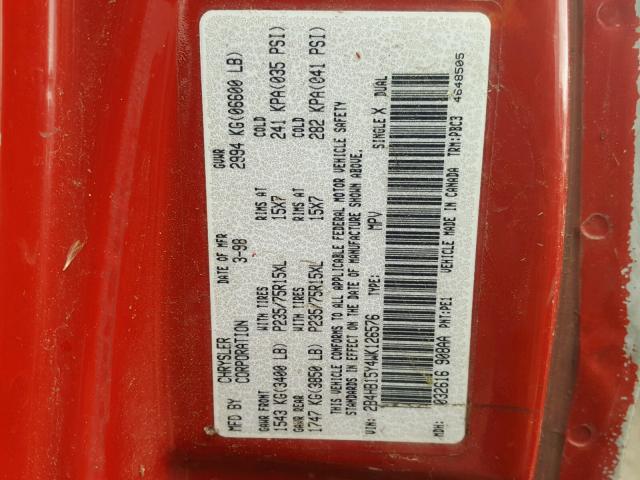 2B4HB15Y4WK126576 - 1998 DODGE RAM WAGON RED photo 10