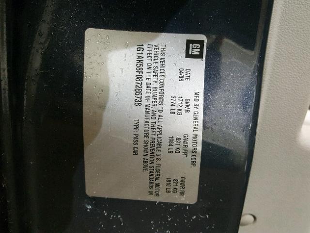 1G1AK58F087286738 - 2008 CHEVROLET COBALT LS GRAY photo 10