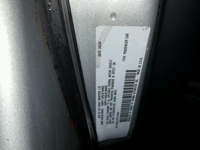 4S3BL616757212849 - 2005 SUBARU LEGACY 2.5 SILVER photo 10