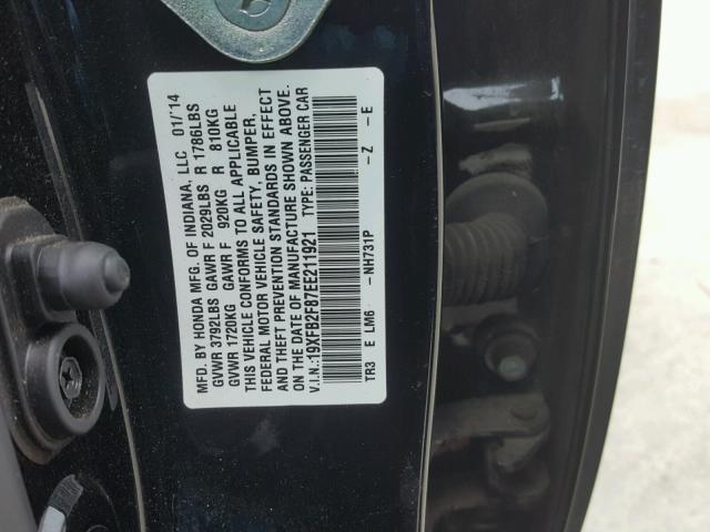 19XFB2F87EE211921 - 2014 HONDA CIVIC EX შავი ფოტო 10