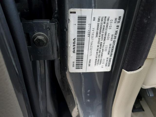 YV1RS61T642321171 - 2004 VOLVO S60 GRAY photo 10