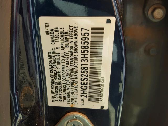 2HGES25813H585957 - 2003 HONDA CIVIC EX ლურჯი ფოტო 10