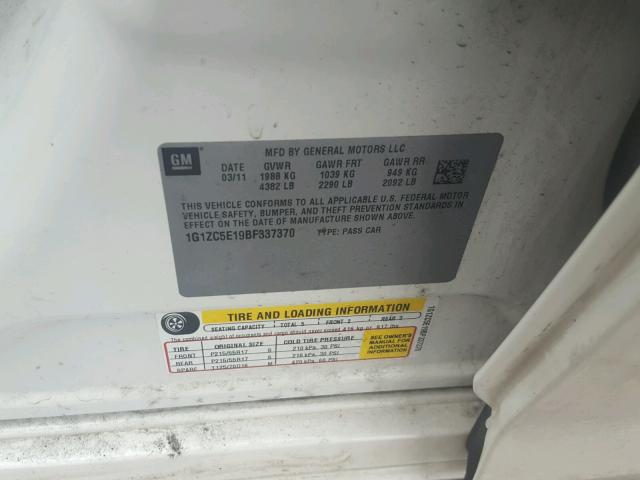 1G1ZC5E19BF337370 - 2011 CHEVROLET MALIBU 1LT 白色 照片 10