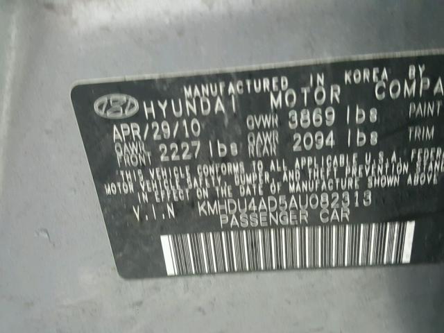 KMHDU4AD5AU082313 - 2010 HYUNDAI ELANTRA BL GRAY photo 10