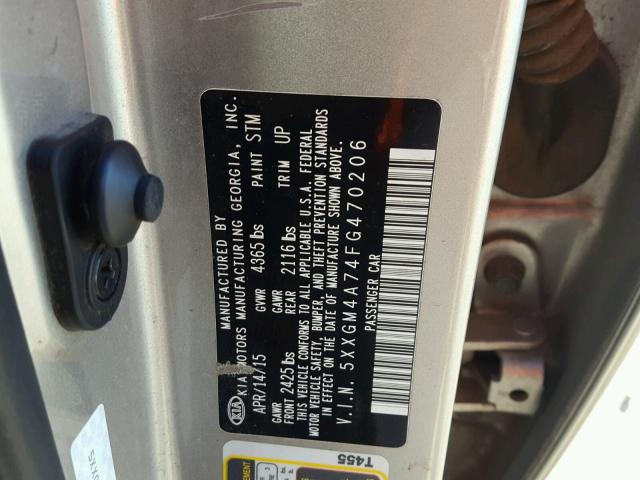 5XXGM4A74FG470206 - 2015 KIA OPTIMA LX SILVER photo 10