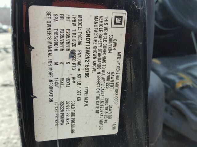 1GNDT13W2V2153786 - 1997 CHEVROLET BLAZER BLACK photo 10