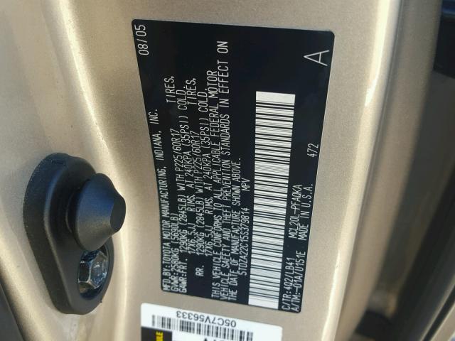 5TDZA22C15S379814 - 2005 TOYOTA SIENNA XLE GOLD photo 10