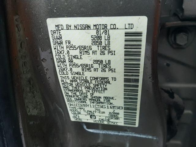 5N1ED28Y11C561058 - 2001 NISSAN XTERRA XE GREEN photo 10