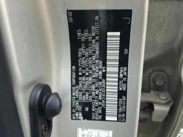 JTEHF21A130136089 - 2003 TOYOTA HIGHLANDER GOLD photo 10