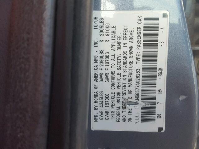 1HGCM66577A026253 - 2007 HONDA ACCORD EX BLUE photo 10