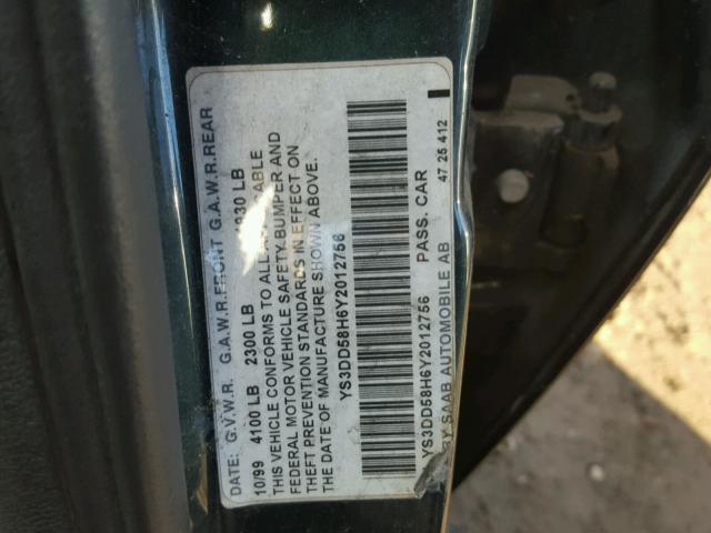 YS3DD58H6Y2012756 - 2000 SAAB 9-3 GREEN photo 10